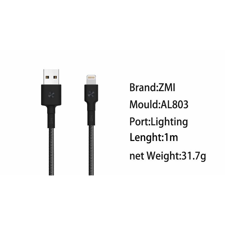 [Màu ngẫu nhiên] Dây Sạc USB to Lightning ZMI AL803 Bọc Kevlar 1m