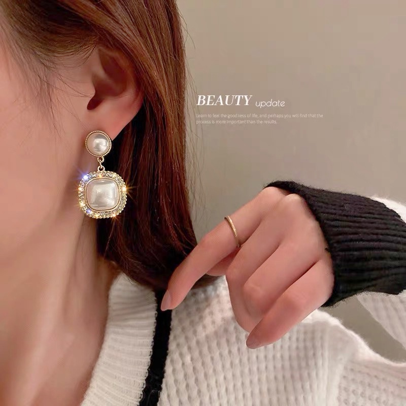 Bông Tai Mạ Bạc 925 Đính Ngọc Trai Và Kim Cương Thời Trang Hàn Quốc