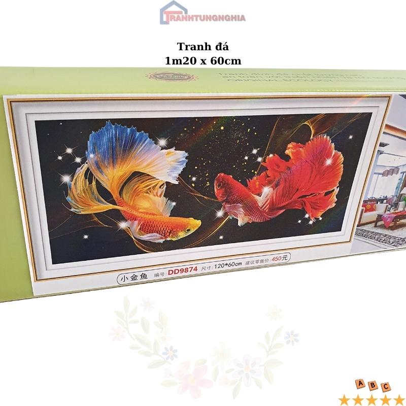 Tranh đính đá, tranh thêu chữ thập cá chép hóa rồng