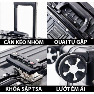 [TẶNG BỌC VALI] Combo (Size 20+24 Inch) Vali Khóa Sập Khung Nhôm A218