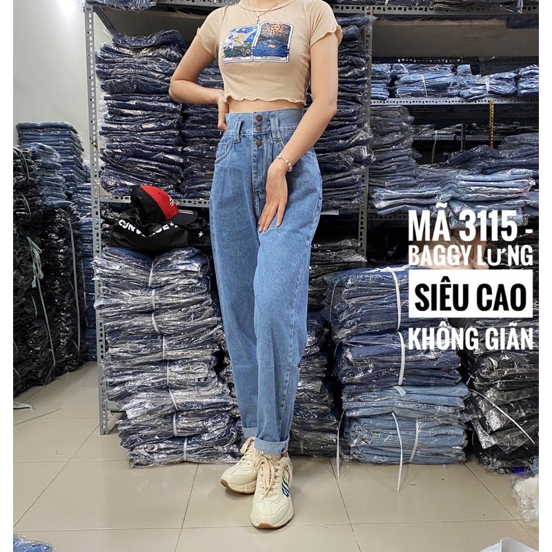 [Đại 30-36] Quần Baggy Jeans Boyfriend - Lưng Siêu Cao, Không Giãn, Phối Nút Che Giấu Khuyết Điểm Lộ Dây Kéo