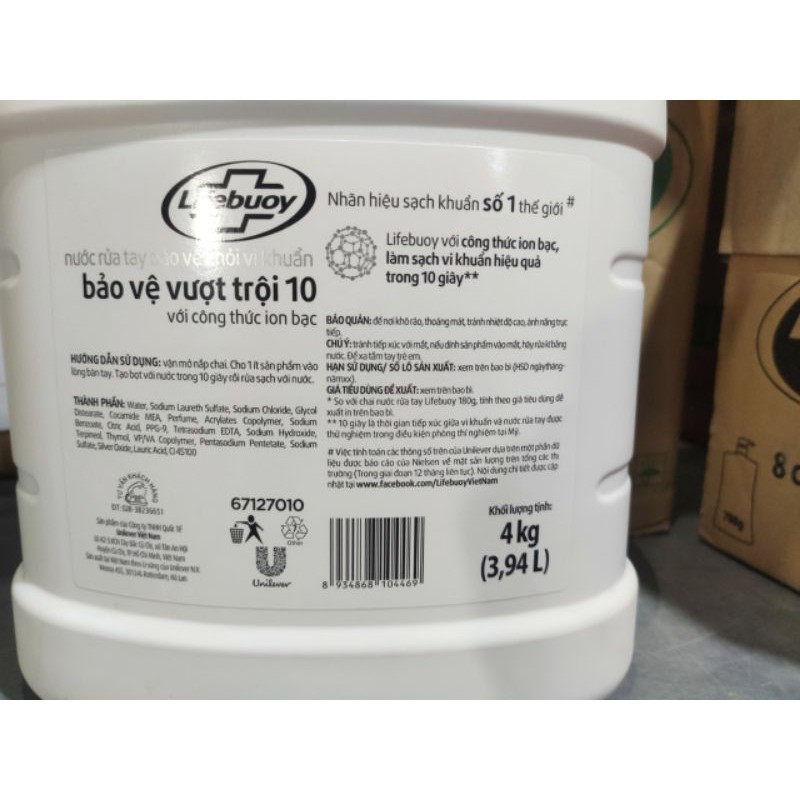 [Hoả Tốc] Nước Rửa Tay LIFEBUOY 4kg Diệt Khuẩn 99% Bảo Vệ Vượt Trội Can nhựa lớn Big size 4 kg 4 kí