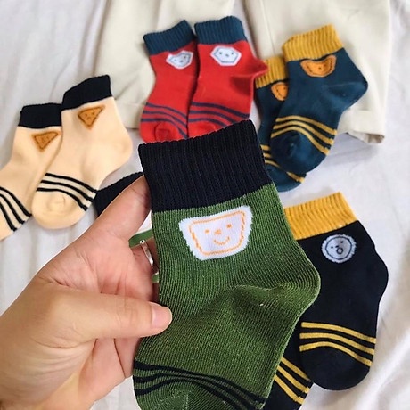 Combo 5 đôi tất len cao cổ họa tiết hình học cho bé từ 1 đến 10 tuổi