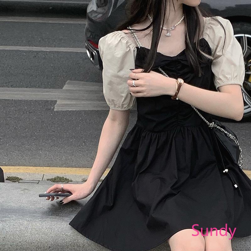 Đầm Tay Ngắn Phong Cách Retro Pháp Thời Trang Mùa Hè Cho Nữ