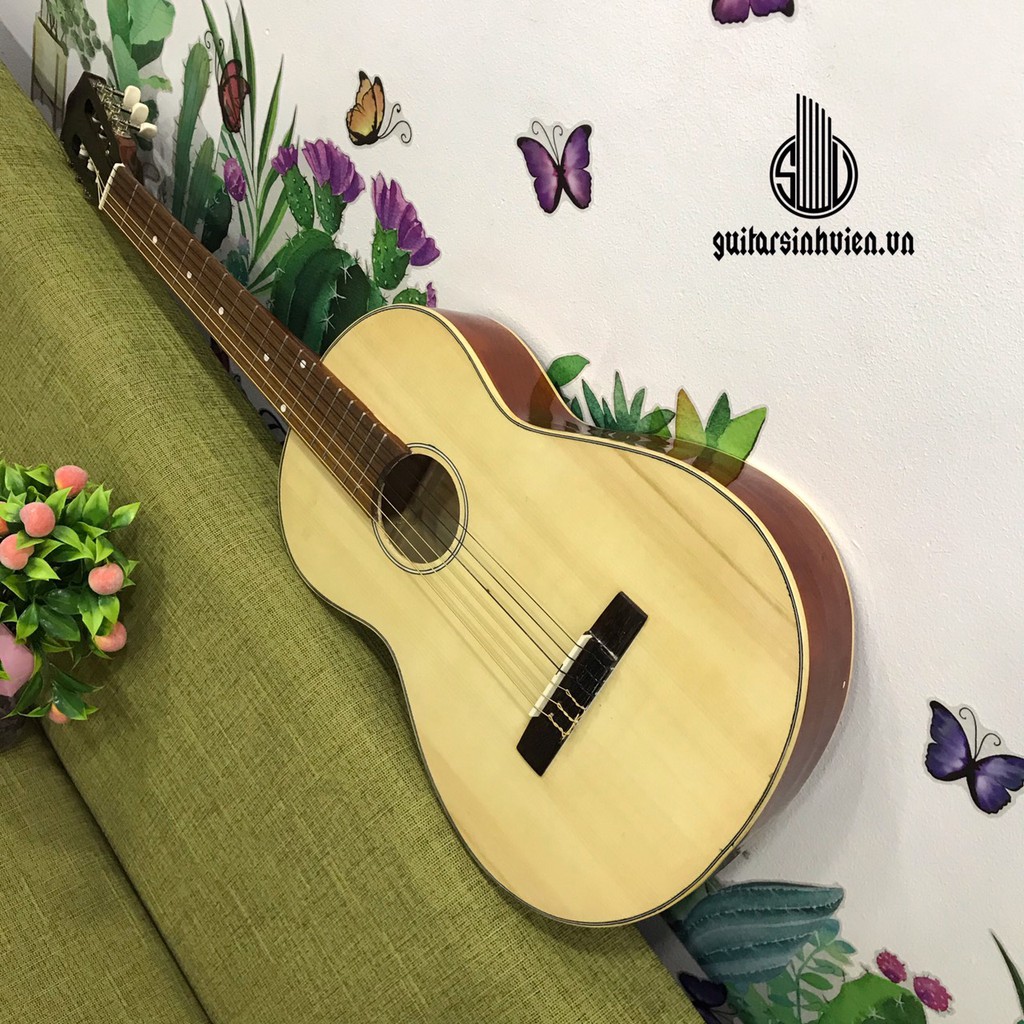 Đàn guitar mini 3/4 classic không đau tay - Cao 98cm có ty chống cong - Tăng phụ kiện và 3 sticker - Âm vang sáng