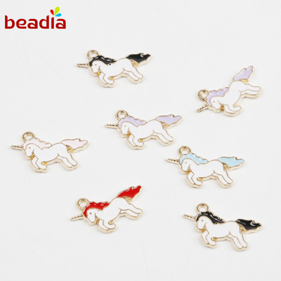 Set 10 phụ kiện trang sức BEADIA kiểu dáng kỳ lân hoạt hình tráng men