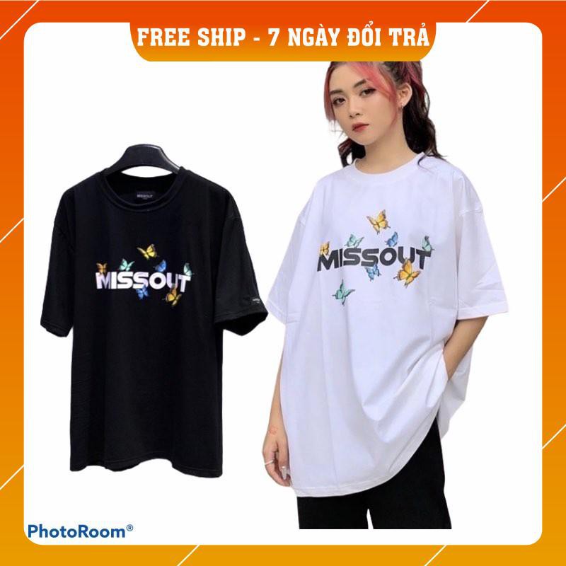 Áo Thun tay lỡ form rộng MISSOUT bướm nam nữ Full Tag tay cổ