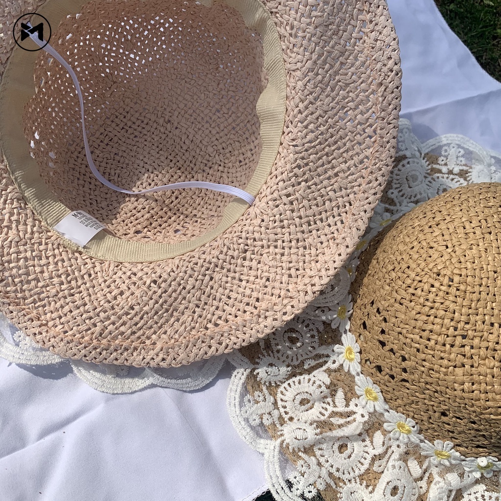 Mũ Cói Phối Ren Chống Nắng Phong Cách Công Chúa Dễ Thương Cho Các Bé