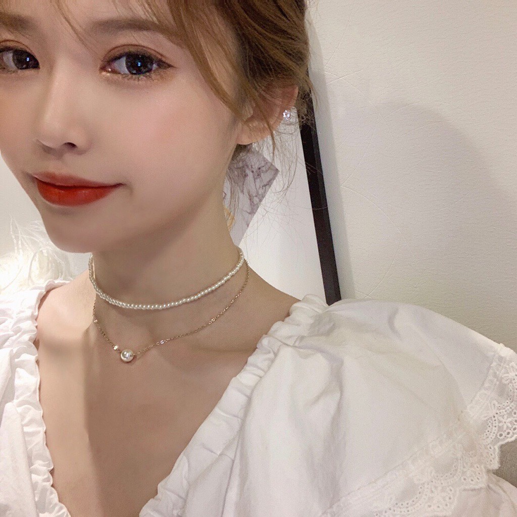 Vòng Cổ Đôi Choker Ngọc Trai Nhân Tạo Necklace Trend