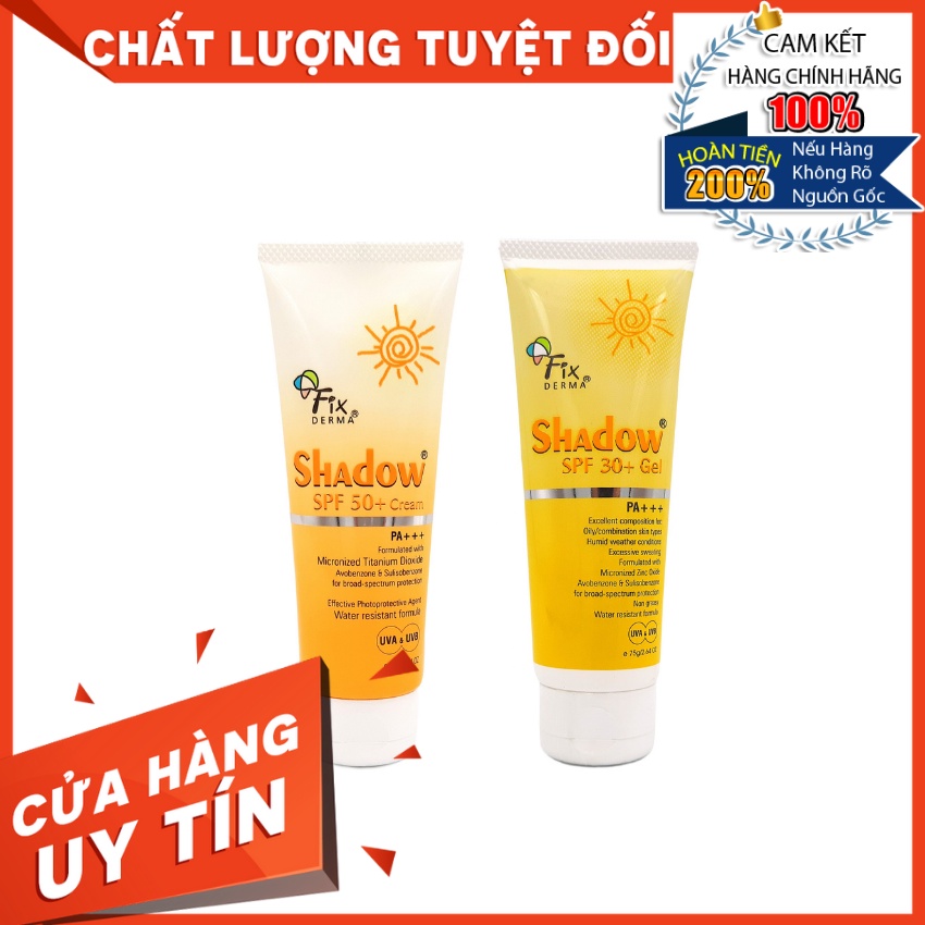 [HÀNG NHẬP KHẨU] Kem /Gel Chống Nắng Fixderma Shadow SPF 50+ Cream/SPF 30+ Gel-Da Mặt Và Toàn Thân, Mỏng Nhẹ Không Bí Da