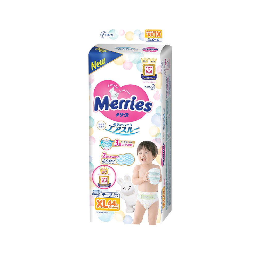 [Tặng Lật Đật Gỗ] Combo 2 Tã/bỉm dán Merries size XL - 44 miếng (Cho bé 12 - 20 kg)