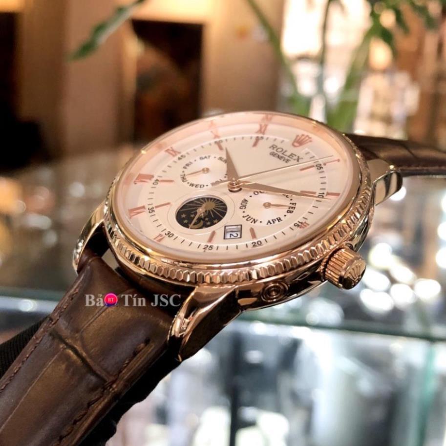 Đồng hồ Nam V789, mẫu 6 kim đính đá mặt trắng, nhiêu màu lựa chọn, dây da, dòng cơ Automatic size 40mm , Đồng hồ thật gi