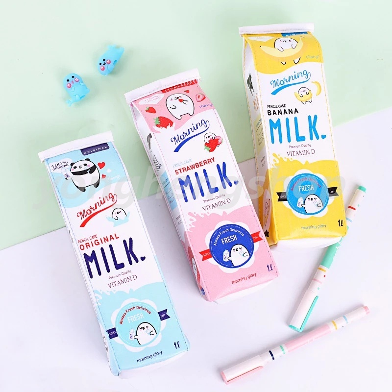 Túi đựng bút hình hộp sữa dễ thương chống thấm nước sức chứa lớn