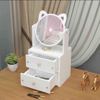 Kệ mỹ phẩm-mini, kệ để đồ trang điểm có kèm gương tai mèo dễ thương