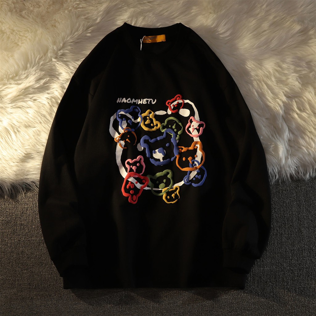 Áo Thun Tay Dài Cổ Tròn In Hình Gấu Xốp Phong Cách Retro Nhật Bản Cho Nam Và Nữ | BigBuy360 - bigbuy360.vn