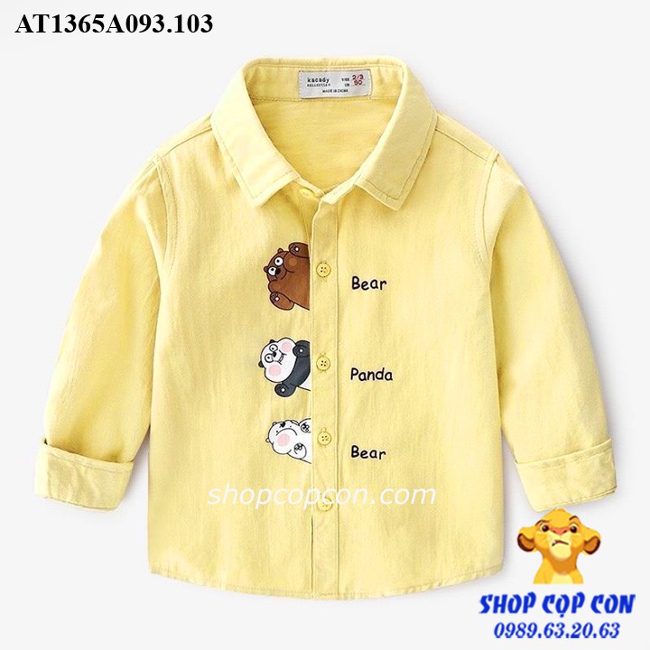 Áo sơn mi tay dài hình gấu cho bé trai từ 12-42kg