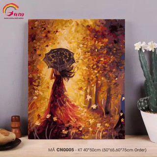 Tranh tô màu sơn dầu số hoá - Tranh con người cô gái mùa thu mã CN0005 - HaLa Store