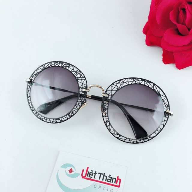Kính mát nam nữ thời trang dáng tròn lưới kính chống nắng Uv400 miu tròn