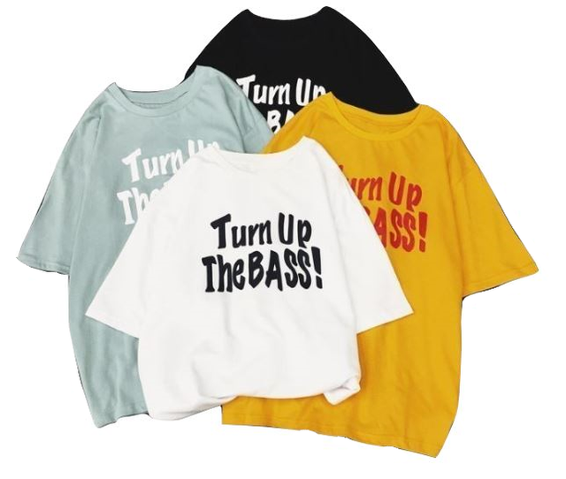 ÁO THUN NỮ TAY LỠ IN CHỮ TURN UP THE BASS SIÊU HOT FREE SIZE -ATTL140