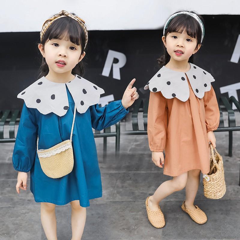 Đầm dài tay họa tiết chấm bi xinh xắn cho bé gái