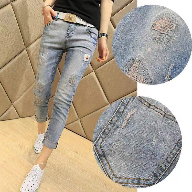 Quần Jeans Dài Thêu Hoa Thời Trang Hàn Quốc Mới