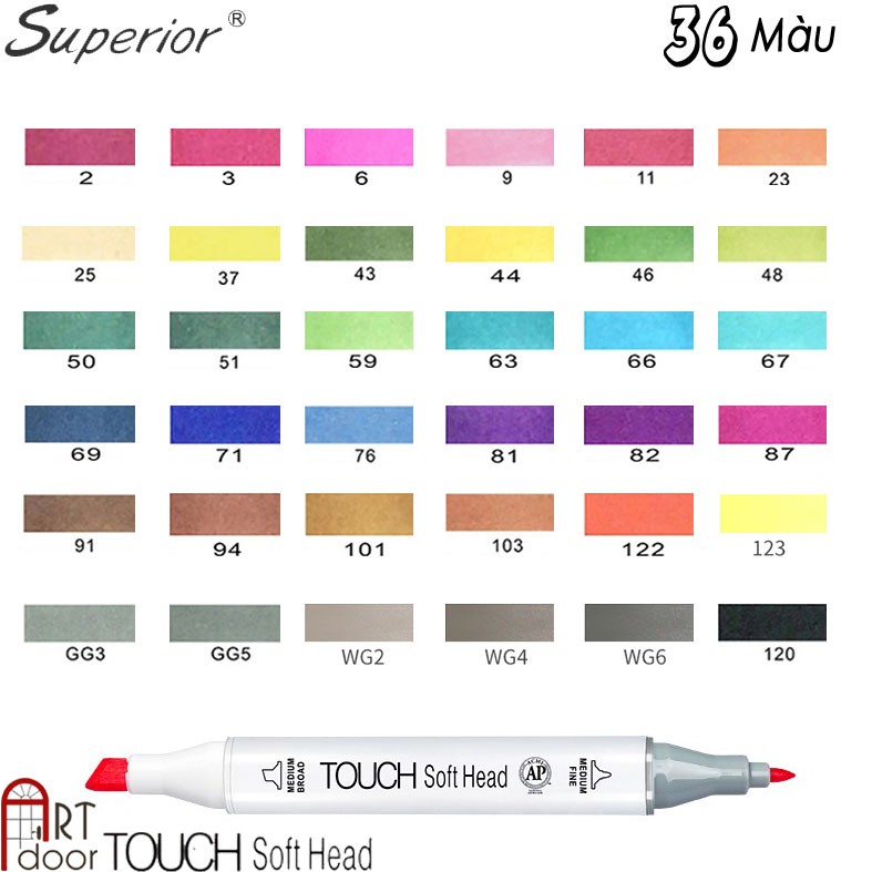 [ARTDOOR] Bộ bút marker TOUCH SOFT HEAD (hộp nhựa)