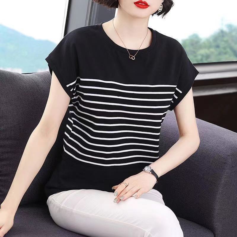 Thời Trang Áo Thun Tay Ngắn Dáng Rộng Họa Tiết Kẻ Sọc Có Size Lớn Dành Cho Nữ