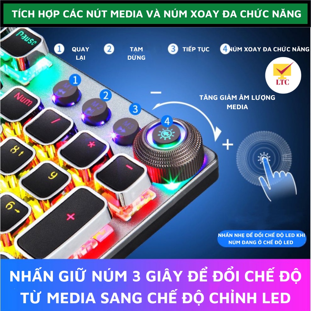 Bàn phím cơ gaming FZ508 FULL LED RGB với hơn 20 chế độ led, keyboard blue switch tặng kèm kê tay cho máy tính laptop pc