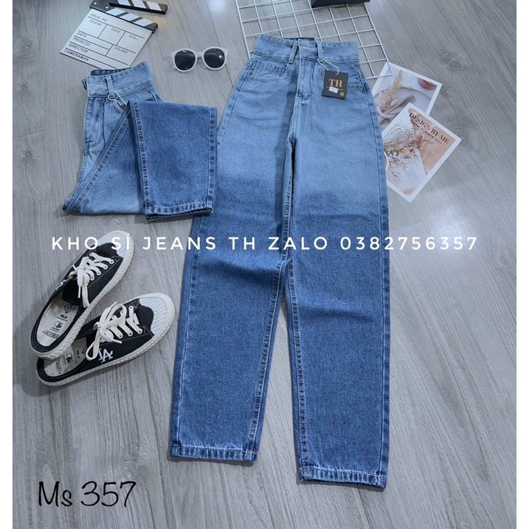 Baggy jeans lưng cao trơn 2 nút