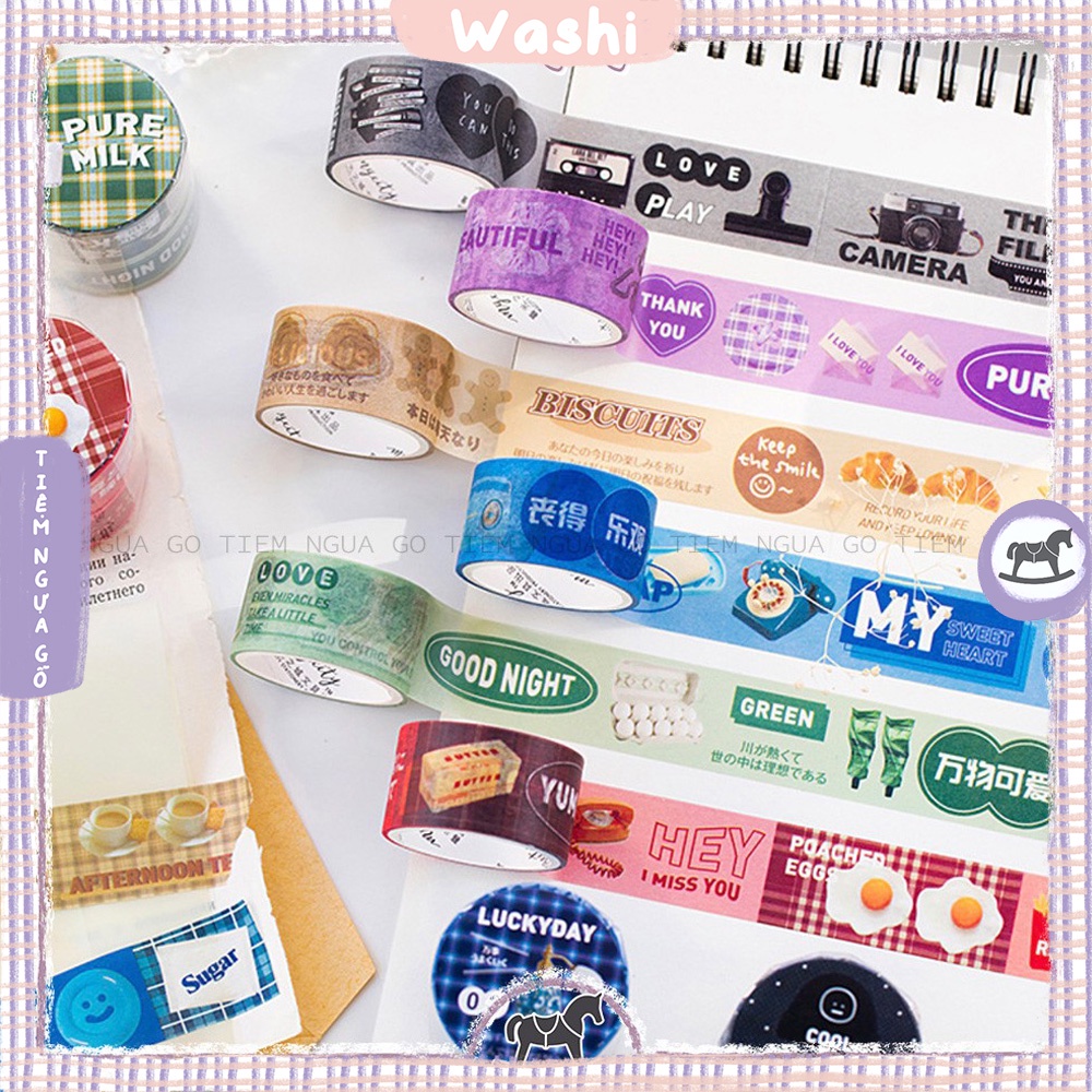 Set 2 Cuộn Băng Keo Washi Mixed Caro Trang Trí Sổ Tay, Bullet Journal, Planner - Tiệm Ngựa Gỗ