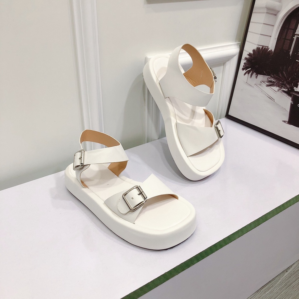 Sandal Nữ Đế Bọc 2p Chất Da Chuẩn Xịn Mút Bọc Da Nhẹ Khóa Bạc Cực Xinh - Chi Chanh Store