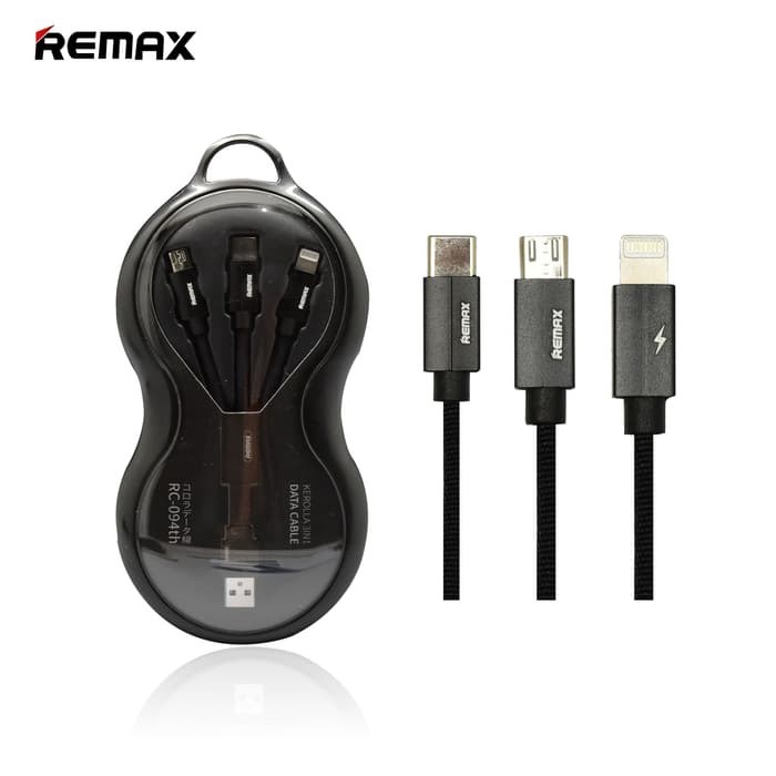 Cáp sạc vải đa năng trên ô tô Remax RC-094th 3 cổng Lightning/Micro USB/Type C