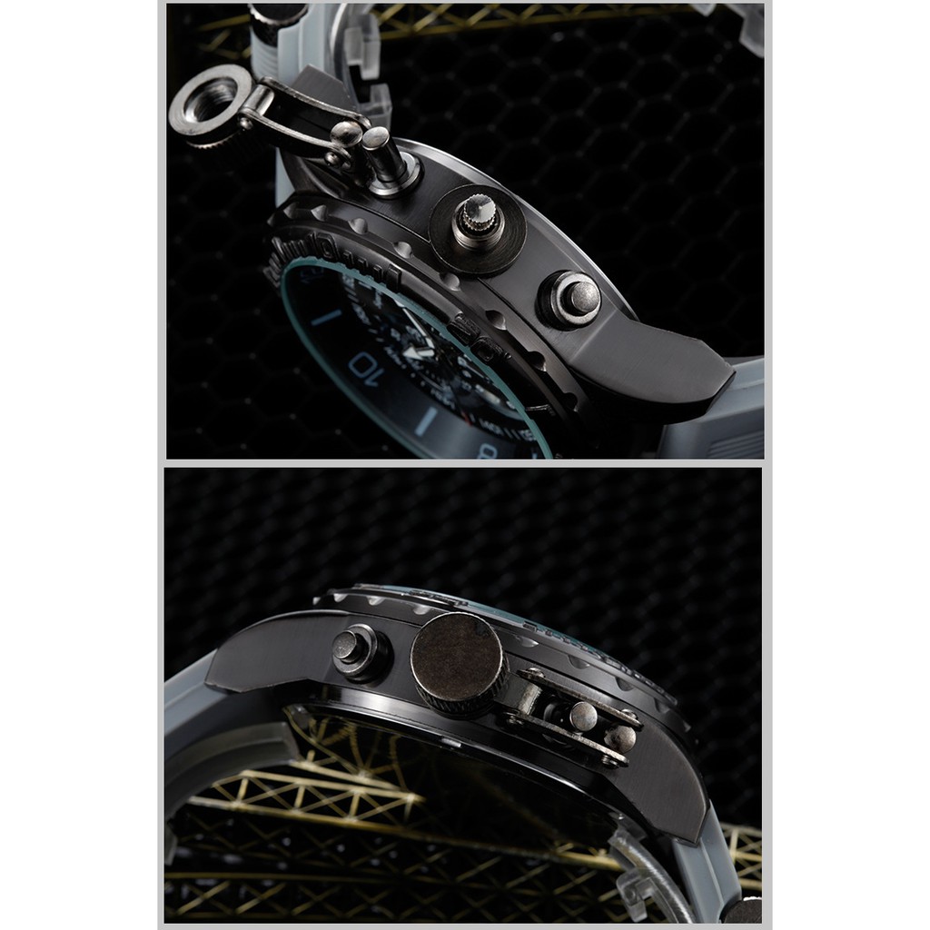 Đồng hồ thời trang nam kiểu dáng thể thao kiêm 3 mặt trang trí cách điệu dây silicone ( màu trắng sữa) V6S150