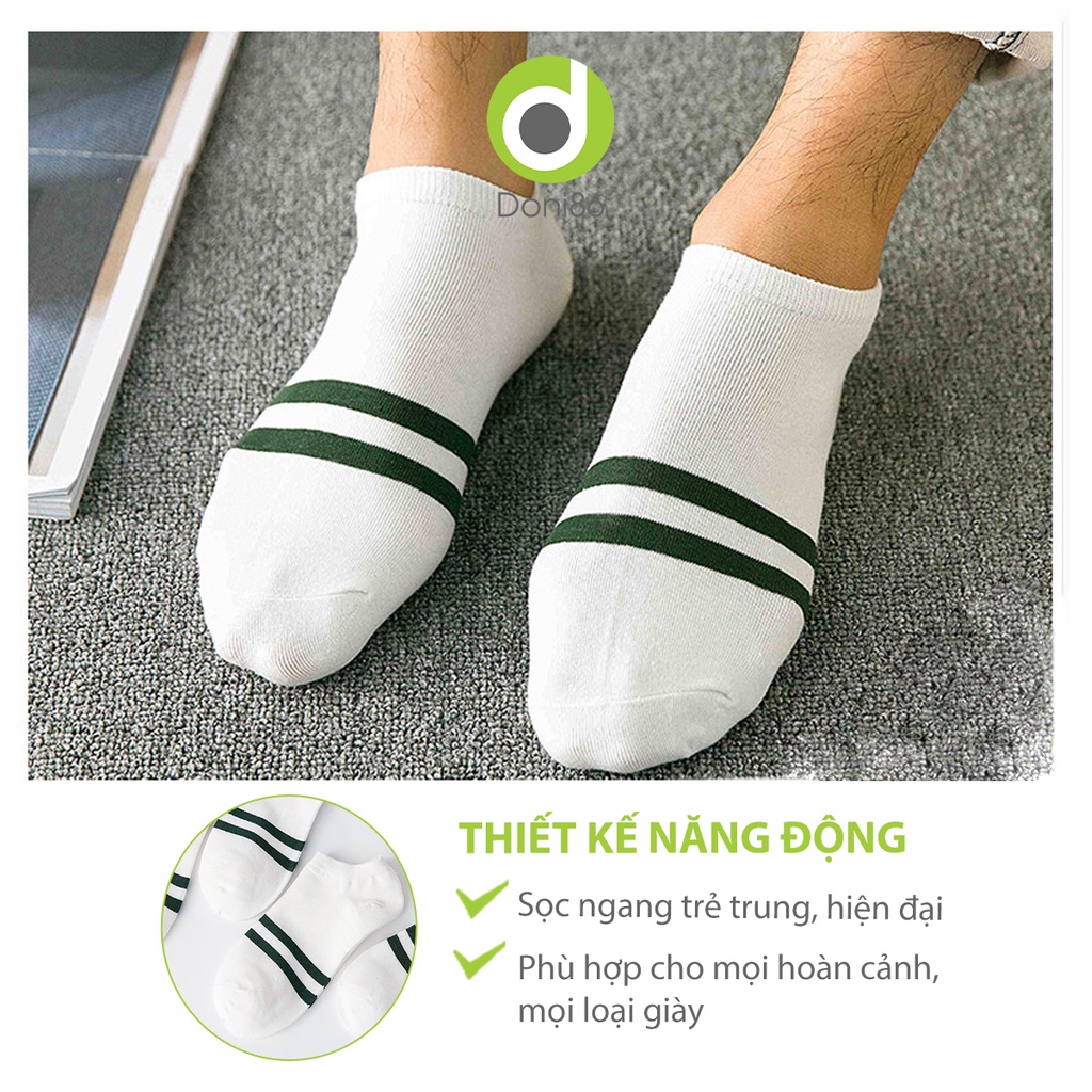 Vớ thun cotton cổ ngắn, sọc ngang bàn chân, co giãn tốt, êm chân, kiểu dáng thể thao, unisex - Doni - DOPK216