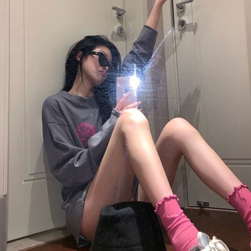 Áo Thun Tay Dài Dáng Rộng In Họa Tiết Hoa Phong Cách Hàn Quốc Thời Trang Xuân Hè Cho Nữ