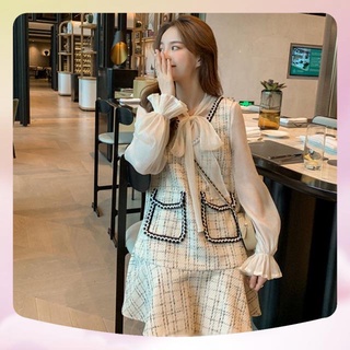 SẴN (Kèm ảnh thật) Set váy dạ + áo voan chiffon tiểu thư