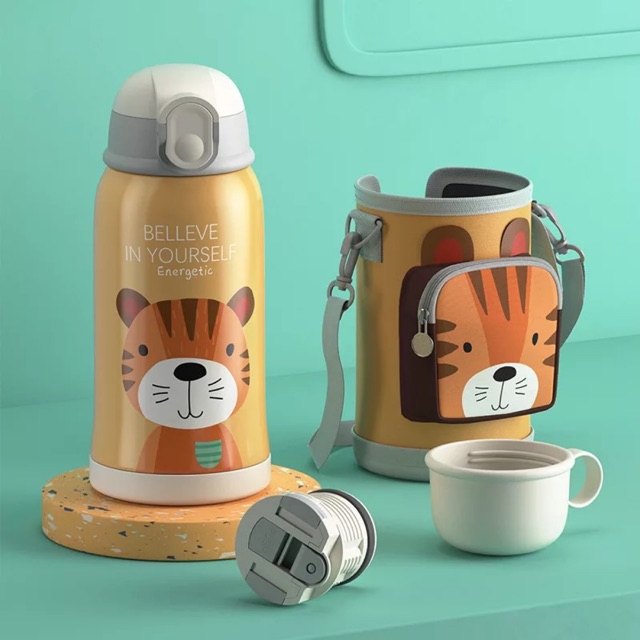 Bình uống nước giữ nhiệt cao cấp 550ml tặng kèm túi và phụ kiện ms1101692, bình đựng nước cho bé