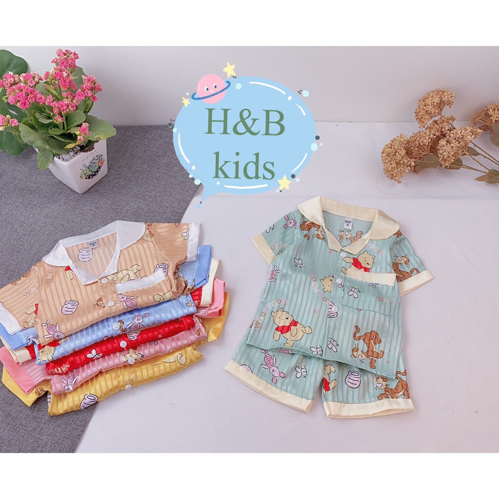 Bộ Pijama Lụa Cao Cấp Họa Tiết Gấu Pooh Dễ Thương Bộ Mặc Nhà Cho Bé V267 - Unchi Store