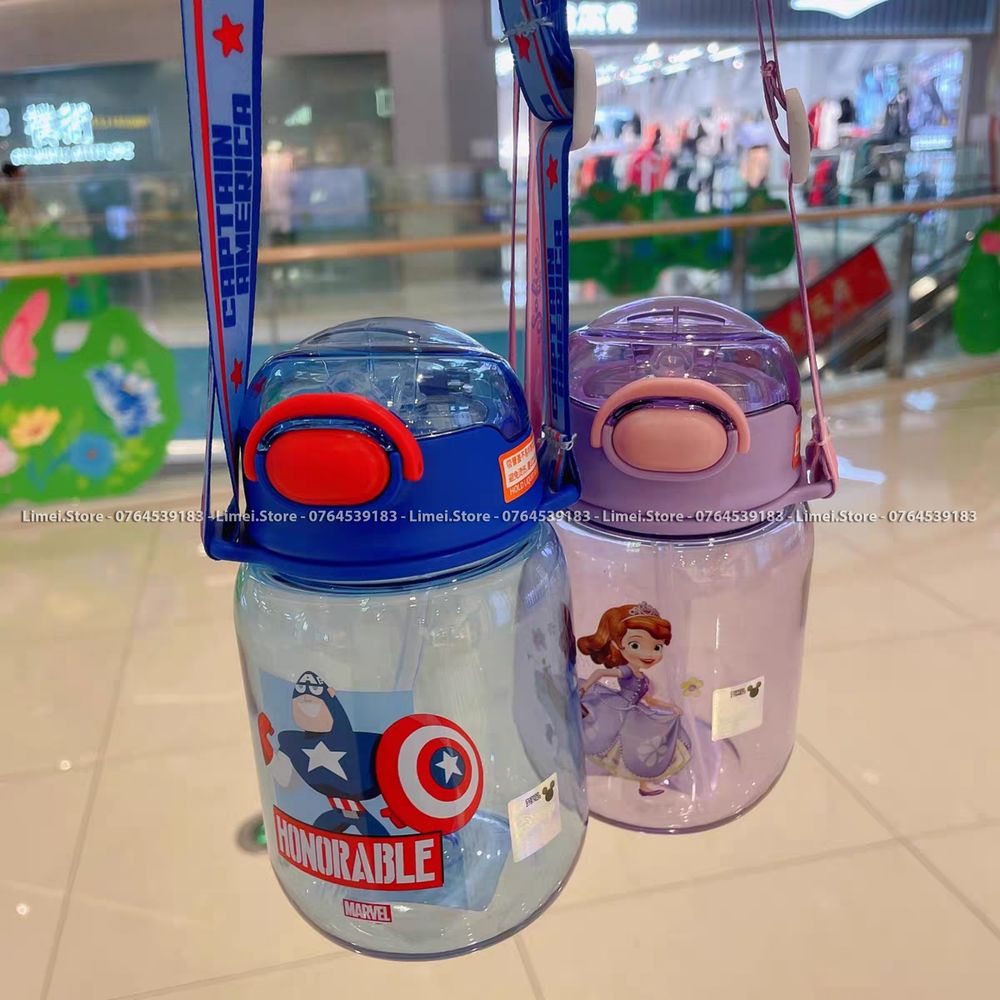 Bình nước ống hút kèm dây đeo cao cấp Disney Minnie Spiderman 480ml cho trẻ em 2145