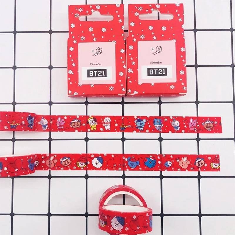 Băng Washi KPOP BTS BT21 Cute Christmas Cartoons Washi Tape Decoration Sticker Scrapbooking Diary Adhesive Masking Tape Stationery School Supply kids gift CHIMMY COOKY KOYA MANG RJ SHOOKY TATA