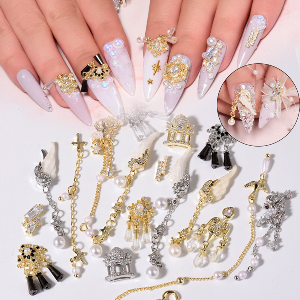 [Hàng mới về] Phụ Kiện Đá Trang Trí Móng Tay Hình Cánh Thiên Thần 3D Lấp Lánh Sang Trọng