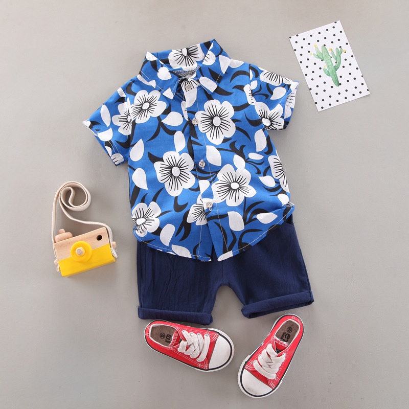 Set áo sơ mi ngắn tay + quần short bé trai 0-5 tuổi