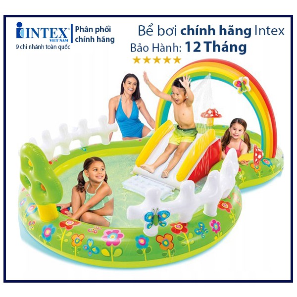 Bể bơi phao cầu trượt có vòi phun mưa INTEX 57154 be boi phao bể bơi cho bé