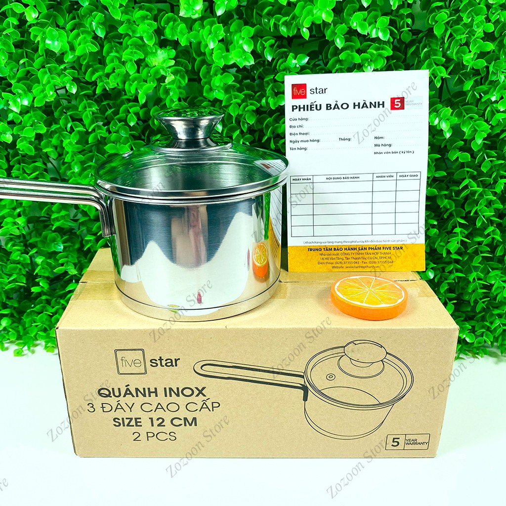 Quánh nấu bột inox, nồi nấu bột cho bé Five Star 3 đáy cao cấp size 12cm