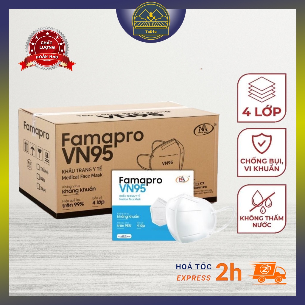 Khẩu Trang N95 FAMAPRO NAM ANH 4 Lớp Kháng Khuẩn Thùng 500 Cái