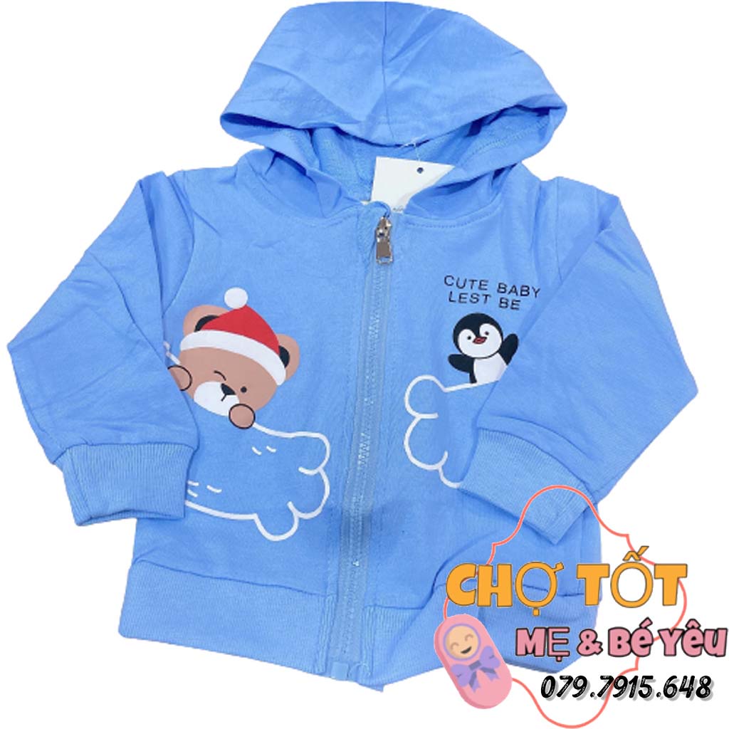 Áo Khoác Cotton Bé Trai Bé Gái, Áo Khoác Sơ Sinh Có Nón Vải Mềm Mịn Mát Che Nắng (3-12kg)
