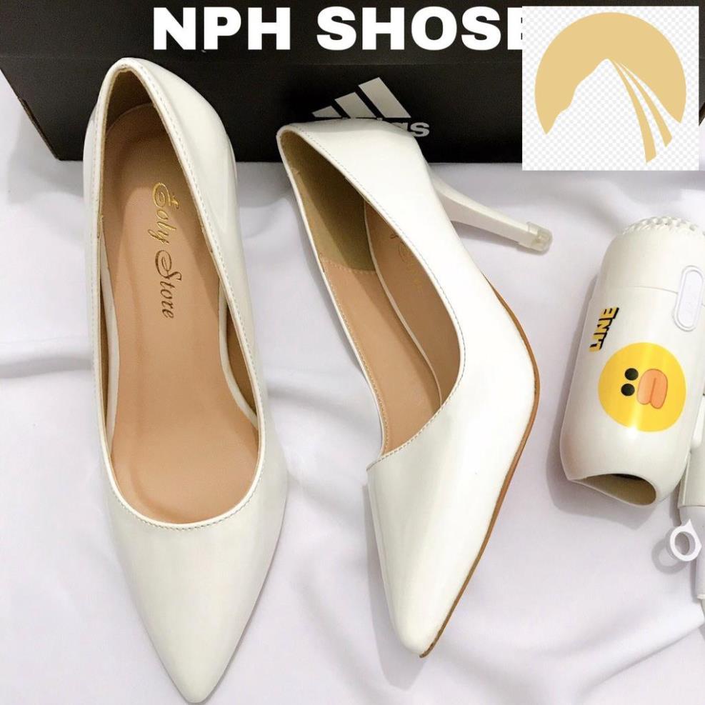 Giày Cao Gót Bít Mũi 7P Màu Trắng, Đế Pháp Da Bóng - Giày Gót Nhọn Công Sở (NPH SHOSE), Hàng VNXK Cao Cấp