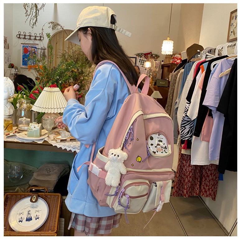 🌸 Balo đi học màu pastel nhẹ nhàng xinh xắn ❤️ HÀNG CÓ SẴN - 3 hộp túi trong 🍀🍀 [Hàng mới ra lò]