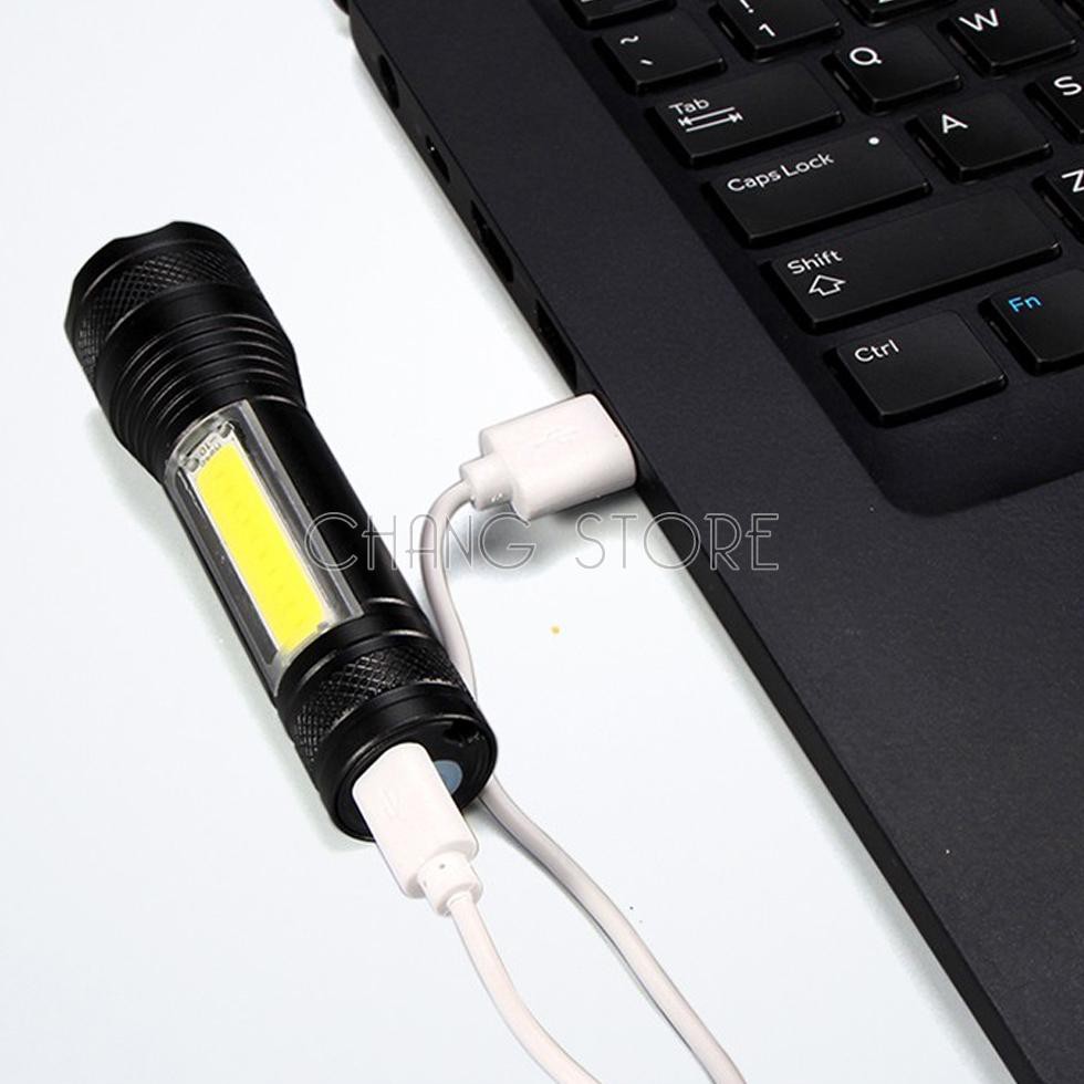 Đèn pin mini siêu sáng T1 3 chế độ sáng, chống nước, kèm hộp + cáp sạc