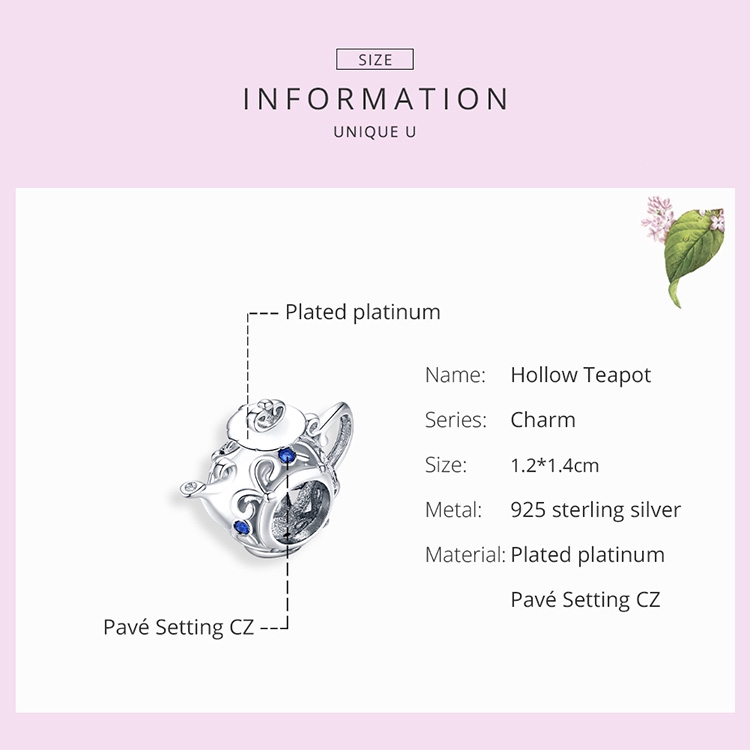 Hạt Trang Sức Bamoer Bạc 925 Hình Ấm Trà Rỗng Làm Trang Sức Thủ Công